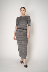 Fabiana Filippi Liquid Drape Ribbed Viscose Knit Top in Grey and Black Stripe Melange Vancouver. Shop Online or in Store.
