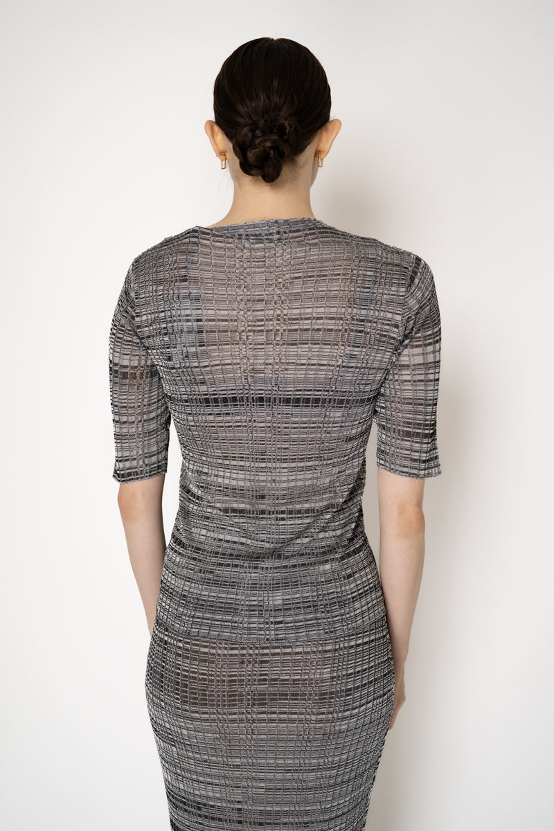 Fabiana Filippi Liquid Drape Ribbed Viscose Knit Top in Grey and Black Stripe Melange Vancouver. Shop Online or in Store.
