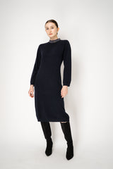 Fabiana Filippi Long Sleeve Cashmere Blend Knit Dress in Navy Vancouver. Shop Online or in Store.