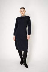 Fabiana Filippi Long Sleeve Cashmere Blend Knit Dress in Navy Vancouver. Shop Online or in Store.