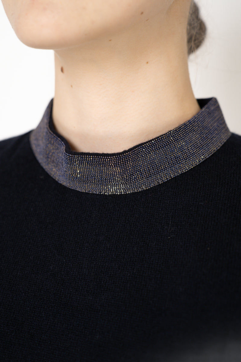 Fabiana Filippi Long Sleeve Cashmere Blend Knit Dress in Navy Vancouver. Shop Online or in Store.