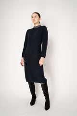 Fabiana Filippi Long Sleeve Cashmere Blend Knit Dress in Navy Vancouver. Shop Online or in Store.