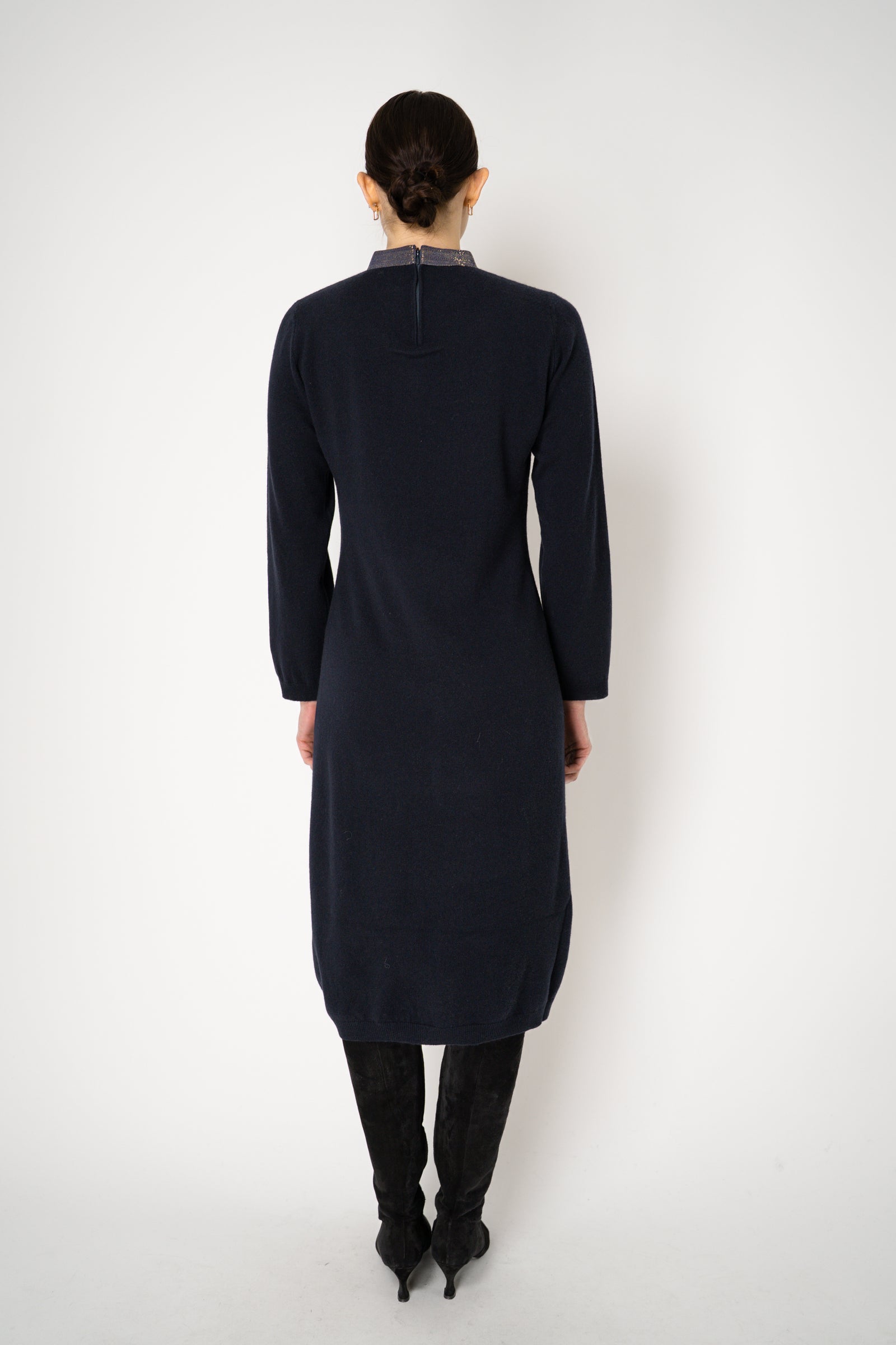 Fabiana Filippi Long Sleeve Cashmere Blend Knit Dress in Navy