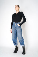 Fabiana Filippi Long Sleeve Jersey Top with Knitted V-Neckline in Black Vancouver. Shop Online or in Store. 