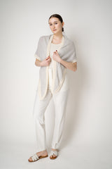 Fabiana Filippi Micro Sequin Mohair Triangle Poncho Scarf in Off-White and Grey Vancouver. Shop Online or in Store.