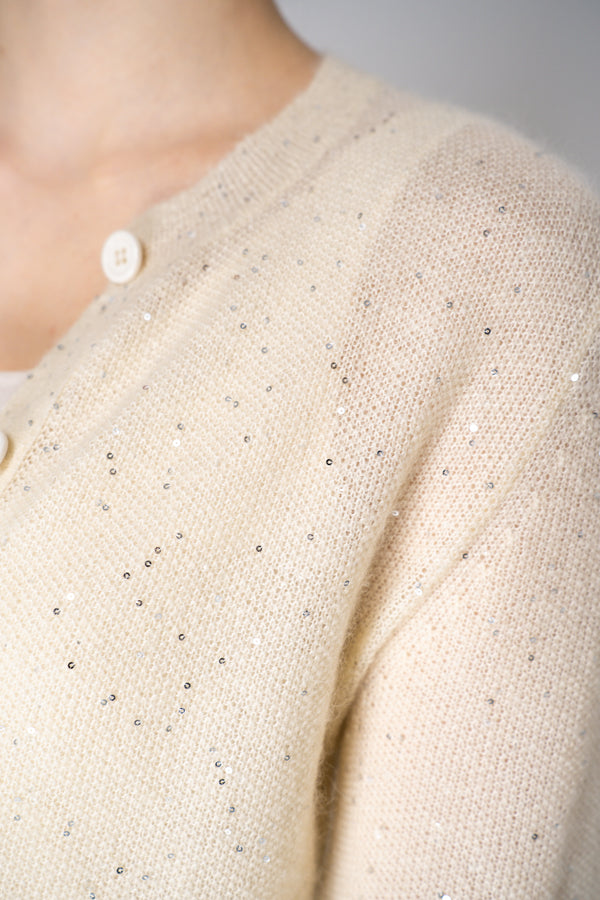 Fabiana Filippi Mohair Blend Sequin Knitted Cardigan in Off-White Vancouver. Shop Online or in Store.