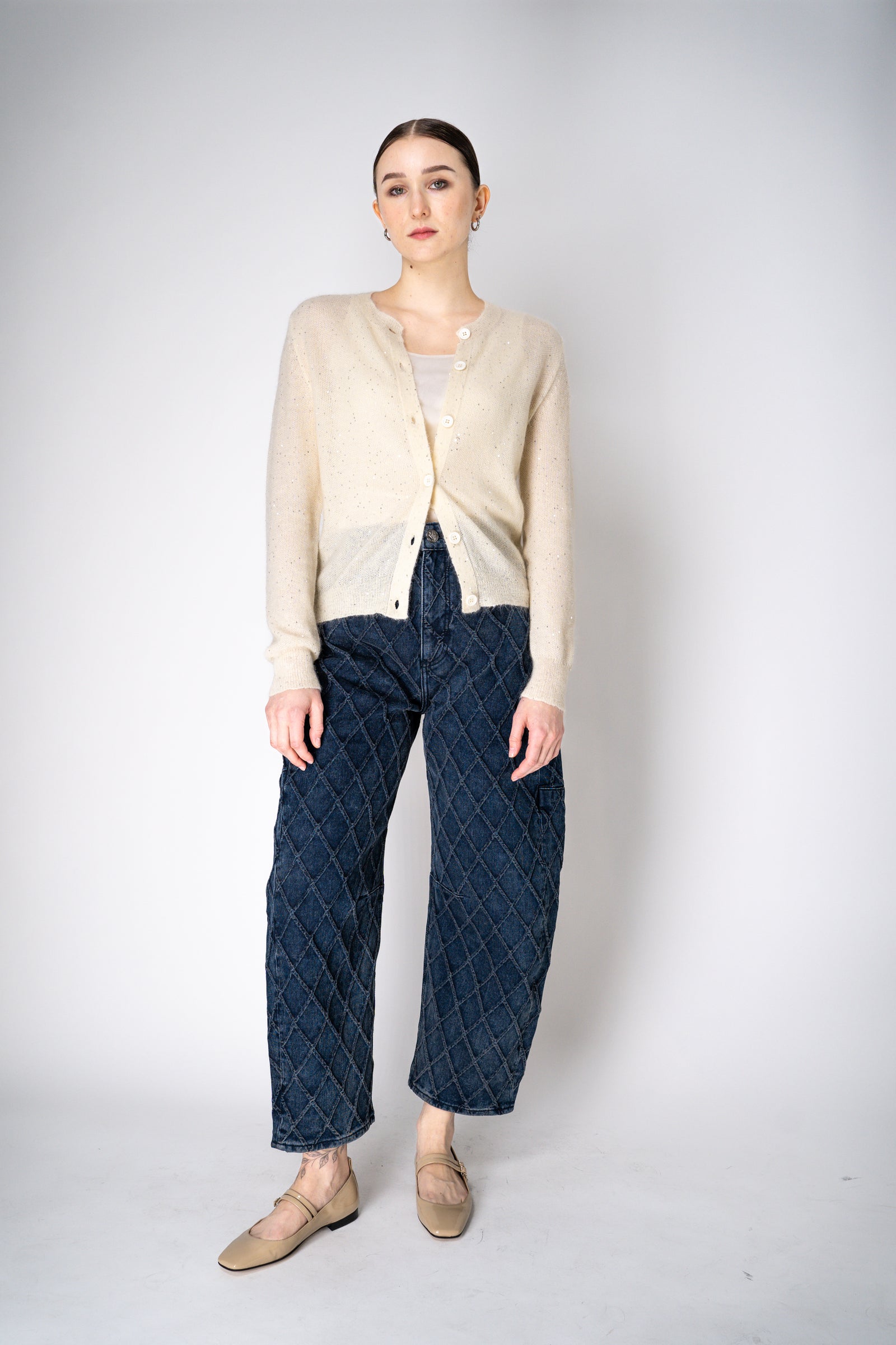 Fabiana Filippi Mohair Blend Sequin Knitted Cardigan in Off-White