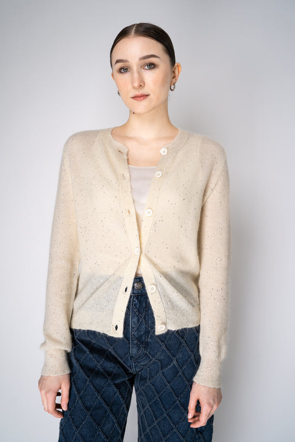Fabiana Filippi Mohair Blend Sequin Knitted Cardigan in Off-White Vancouver. Shop Online or in Store.