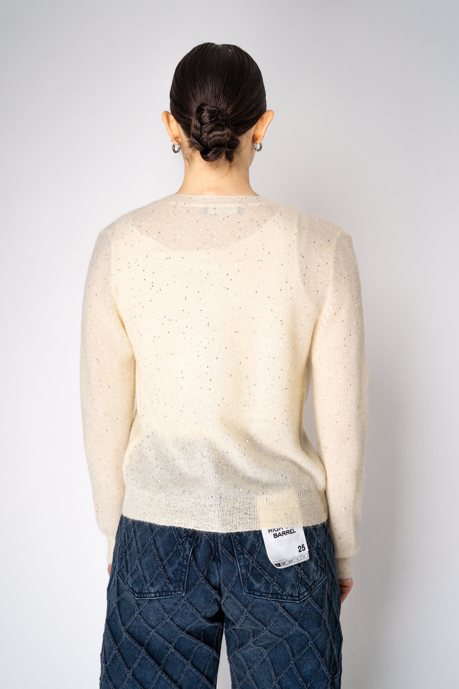 Fabiana Filippi Mohair Blend Sequin Knitted Cardigan in Off-White