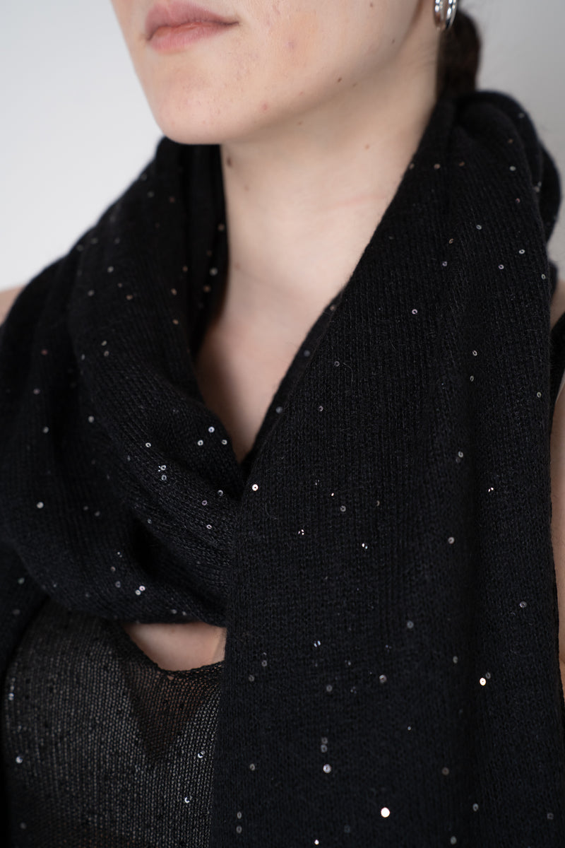 Fabiana Filippi Mohair Blend Sequin Knitted Scarf in Black Vancouver. Shop Online or in Store.
