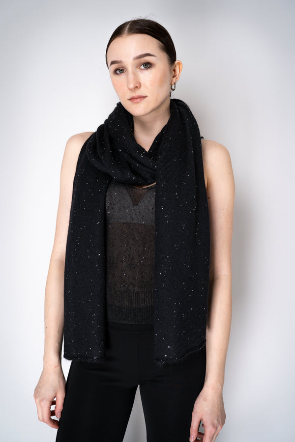 Fabiana Filippi Mohair Blend Sequin Knitted Scarf in Black Vancouver. Shop Online or in Store.