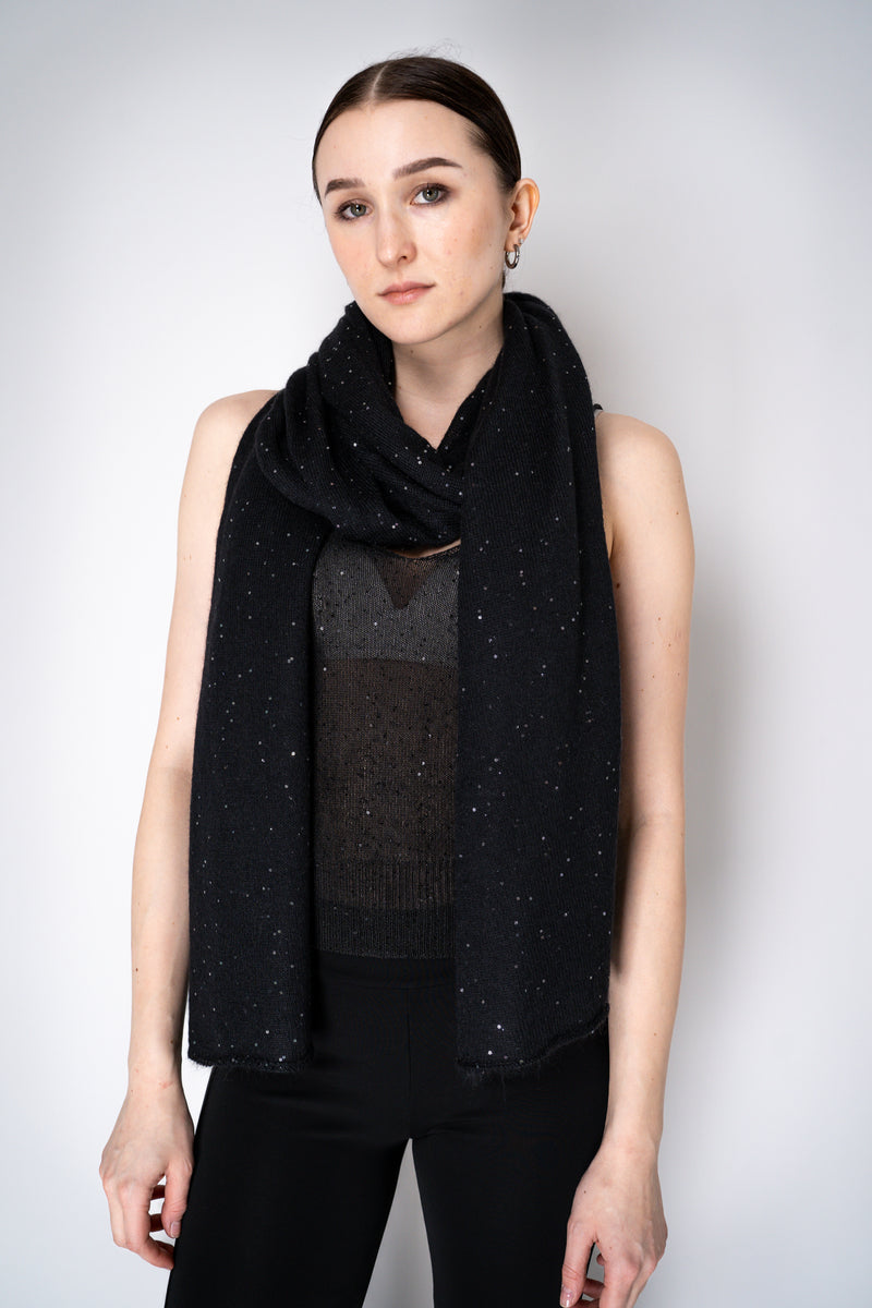 Fabiana Filippi Mohair Blend Sequin Knitted Scarf in Black Vancouver. Shop Online or in Store.