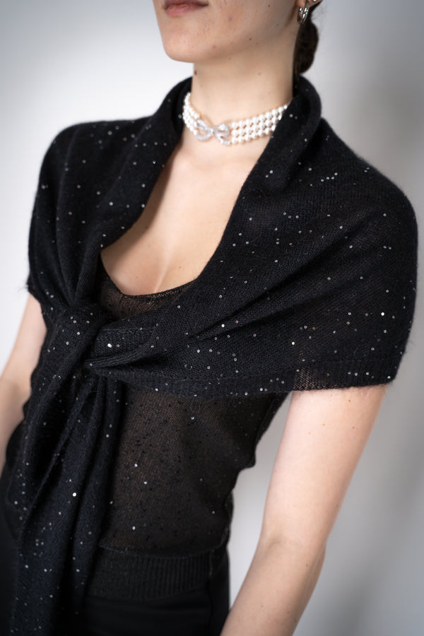 Fabiana Filippi Mohair Blend Sequined Mini Shawl in  Black Vancouver. Shop Online or in Store.