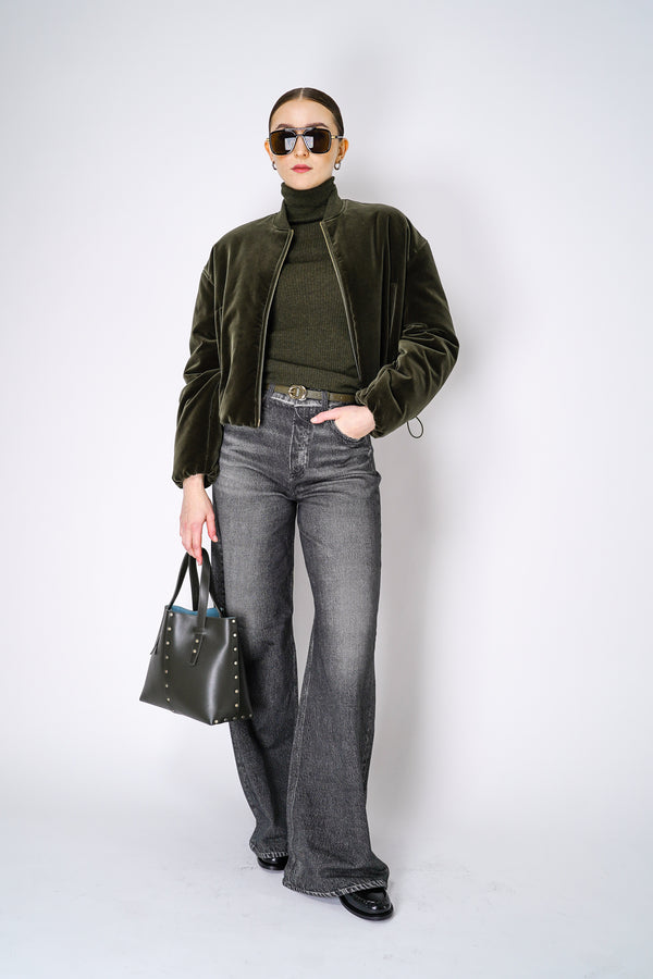 Fabiana Filippi Padded Velvet Bomber Jacket in Loden Green Vancouver. Shop Online or in Store.