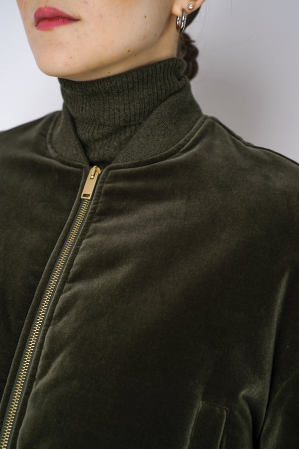Fabiana Filippi Padded Velvet Bomber Jacket in Loden Green Vancouver. Shop Online or in Store.