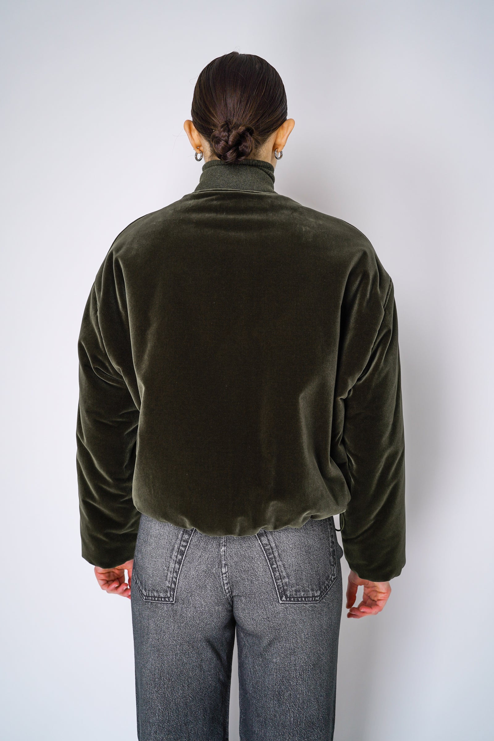 Fabiana Filippi Padded Velvet Bomber Jacket in Loden Green