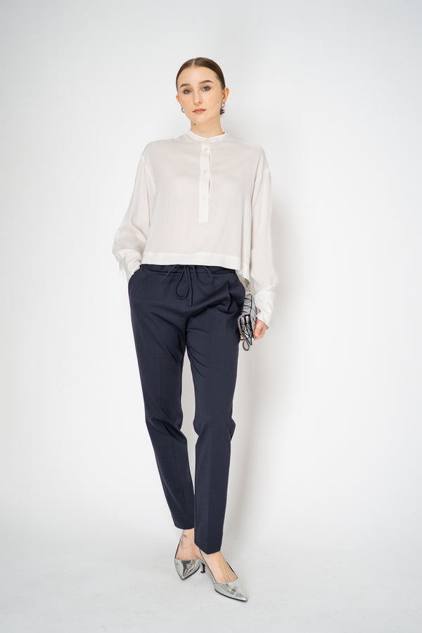 Fabiana Filippi Pull-On Style Stretch Jersey Trousers with Brilliant Beading Details in Navy Vancouver. Shop Online or in Store.