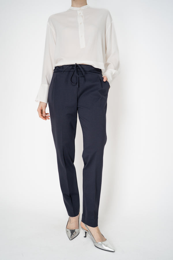 Fabiana Filippi Pull-On Style Stretch Jersey Trousers with Brilliant Beading Details in Navy Vancouver. Shop Online or in Store.