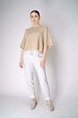 Fabiana Filippi Ribbed Knit Virgin Wool Top in Beige Vancouver. Shop Online or in Store.