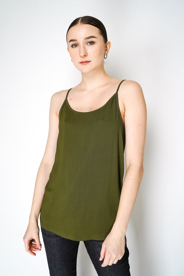 Fabiana Filippi Scoop Neck Camisole with Brilliant Detail in Loden Green Vancouver. Shop Online or in Store.
