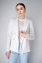 Fabiana Filippi Scuba Fabric Double Breasted Blazer with Brilliant Beading in White Vancouver. Shop Online or in Store.