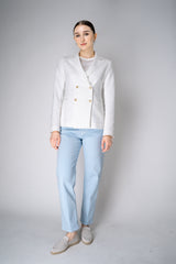 Fabiana Filippi Scuba Fabric Double Breasted Blazer with Brilliant Beading in White Vancouver. Shop Online or in Store.