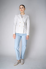 Fabiana Filippi Scuba Fabric Double Breasted Blazer with Brilliant Beading in White Vancouver. Shop Online or in Store.