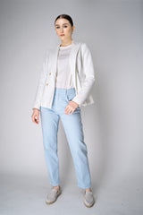 Fabiana Filippi Scuba Fabric Double Breasted Blazer with Brilliant Beading in White Vancouver. Shop Online or in Store.