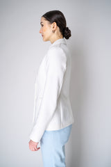 Fabiana Filippi Scuba Fabric Double Breasted Blazer with Brilliant Beading in White Vancouver. Shop Online or in Store.