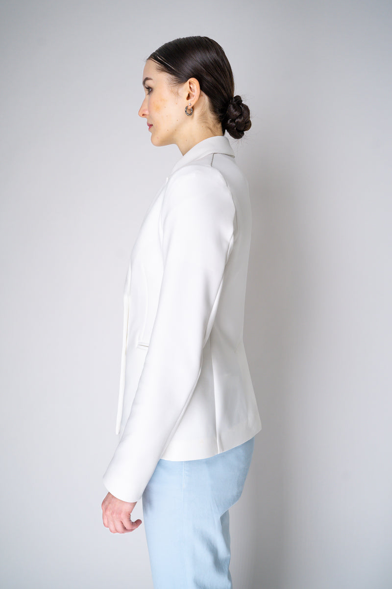 Fabiana Filippi Scuba Fabric Double Breasted Blazer with Brilliant Beading in White Vancouver. Shop Online or in Store.