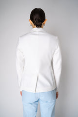 Fabiana Filippi Scuba Fabric Double Breasted Blazer with Brilliant Beading in White Vancouver. Shop Online or in Store.