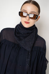 Fabiana Filippi Sequin Embellished Silk Wool Triangle Scarf in Navy Vancouver. Shop Online or in Store