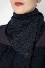 Fabiana Filippi Sequin Embellished Silk Wool Triangle Scarf in Navy Vancouver. Shop Online or in Store