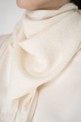 Fabiana Filippi Sequin Embellished Silk Wool Triangle Scarf in Off-White Vancouver. Shop Online or in Store