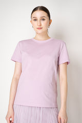 Fabiana Filippi Short Sleeve Cotton T-Shirt with Brilliant Beading Detail in Rosa Lilla