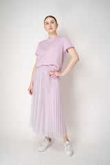 Fabiana Filippi Short Sleeve Cotton T-Shirt with Brilliant Beading Detail in Rosa Lilla