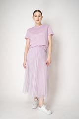 Fabiana Filippi Short Sleeve Cotton T-Shirt with Brilliant Beading Detail in Rosa Lilla