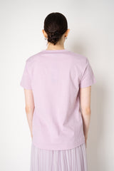 Fabiana Filippi Short Sleeve Cotton T-Shirt with Brilliant Beading Detail in Rosa Lilla