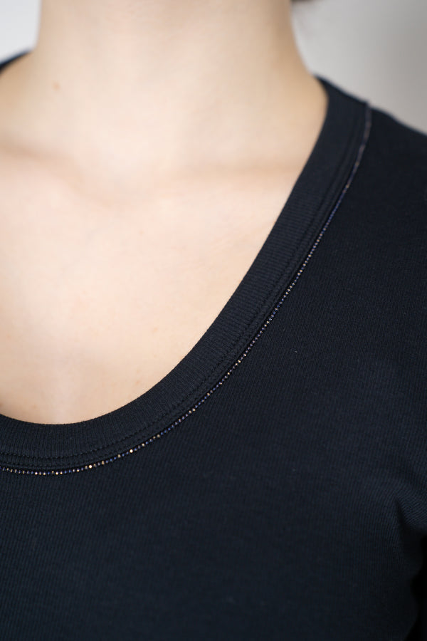 Fabiana Filippi Short Sleeve Jersey T-Shirt in Navy Vancouver. Shop Online or in Store.