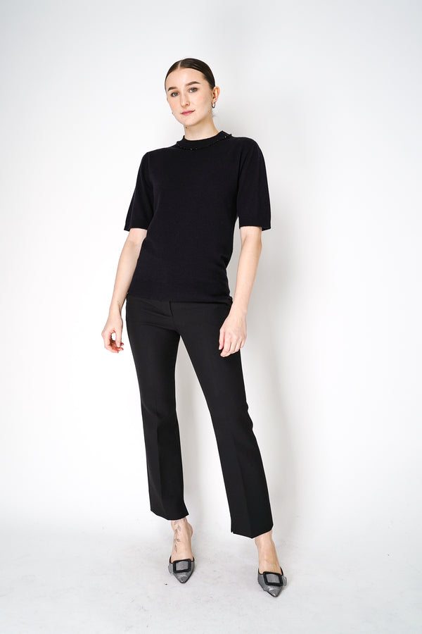 Fabiana Filippi Short Sleeve Knit Sweater with Beaded Neckline in Black Vancouver. Shop Online or in Store.