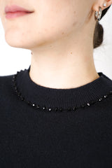 Fabiana Filippi Short Sleeve Knit Sweater with Beaded Neckline in Black Vancouver. Shop Online or in Store.