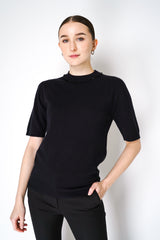 Fabiana Filippi Short Sleeve Knit Sweater with Beaded Neckline in Black Vancouver. Shop Online or in Store.