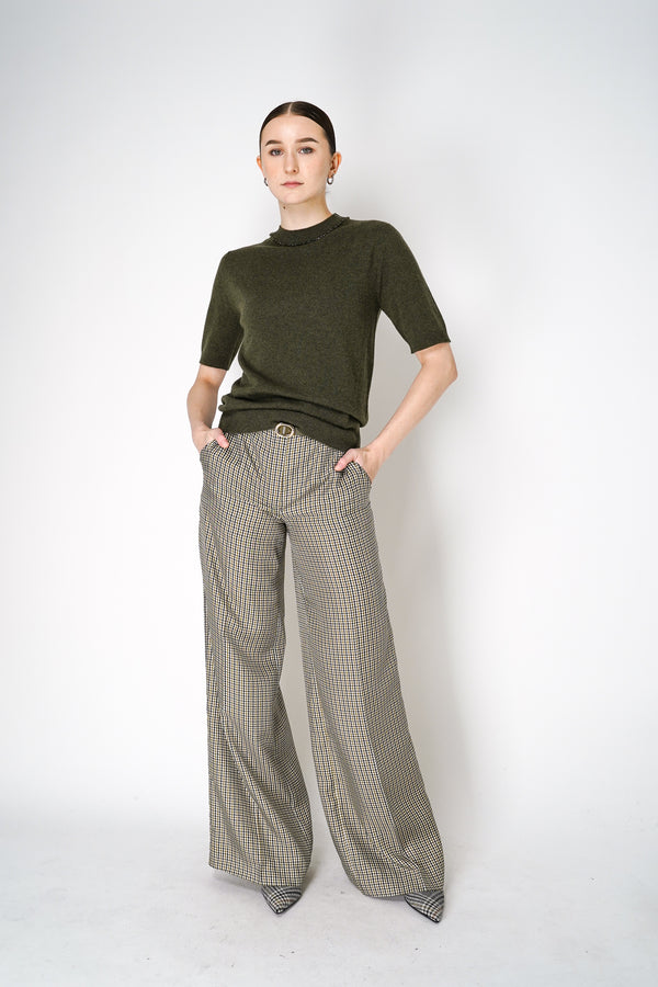 Fabiana Filippi Short Sleeve Knit Sweater with Beaded Neckline in Loden Green Vancouver. Shop Online or in Store.