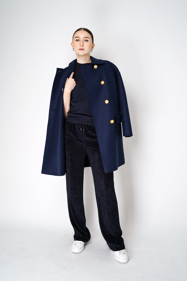 Fabiana Filippi Short Sleeve Knit Sweater with Beaded Neckline in Navy Vancouver. Shop Online or in Store.