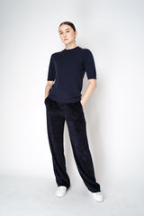 Fabiana Filippi Short Sleeve Knit Sweater with Beaded Neckline in Navy Vancouver. Shop Online or in Store.