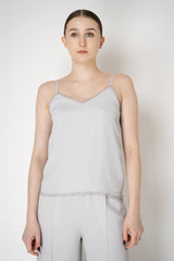 Fabiana Filippi Silk Crepe V-Neck Camisole with Mesh Trims in Light Grey Vancouver. Shop Online or in Store.