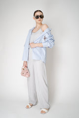 Fabiana Filippi Silk Crepe V-Neck Camisole with Mesh Trims in Light Grey Vancouver. Shop Online or in Store.