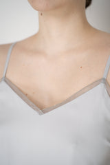 Fabiana Filippi Silk Crepe V-Neck Camisole with Mesh Trims in Light Grey Vancouver. Shop Online or in Store.