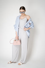 Fabiana Filippi Silk Crepe V-Neck Camisole with Mesh Trims in Light Grey Vancouver. Shop Online or in Store.