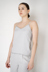 Fabiana Filippi Silk Crepe V-Neck Camisole with Mesh Trims in Light Grey Vancouver. Shop Online or in Store.